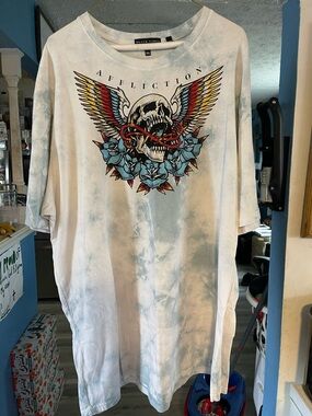 Affliction White Tie-Dye Short Sleeve Skull & Wings Graphic Tee